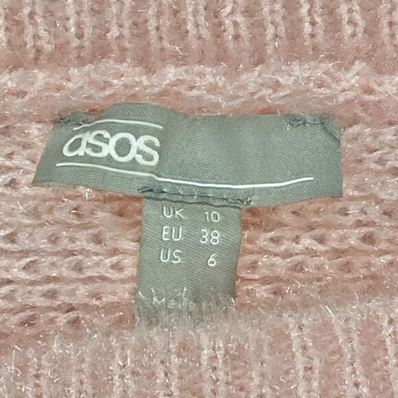 ASOS Crop Sweater Womens 6 Pink Chunky Cable Knit Crew Neck Oversize Winterwear - Picture 16 of 16